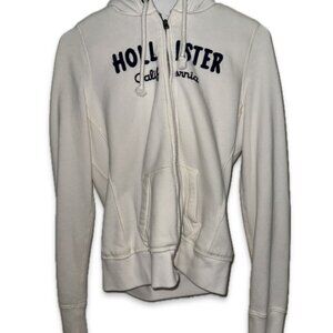 White Hollister Fleece Hoodie Jacket - Cozy & Stylish